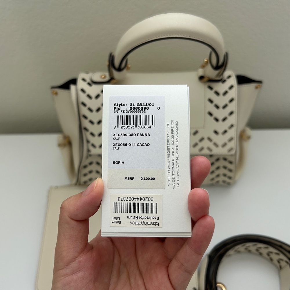 Salvatore Ferragamo Calfskin Perforated Sofia Satchel in Ivory with Dust Bag - Picture 11 of 16
